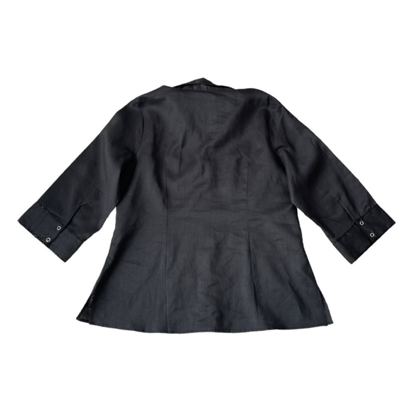 Women’s Shirt LINO USA Black Blouse 3/4 Sleeve Shirt Beads Embroidered Linen Top - Picture 8 of 8